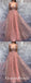 2019 Charming Chic A-line V-neck Pink Tulle Long Prom Dresses, QB0599