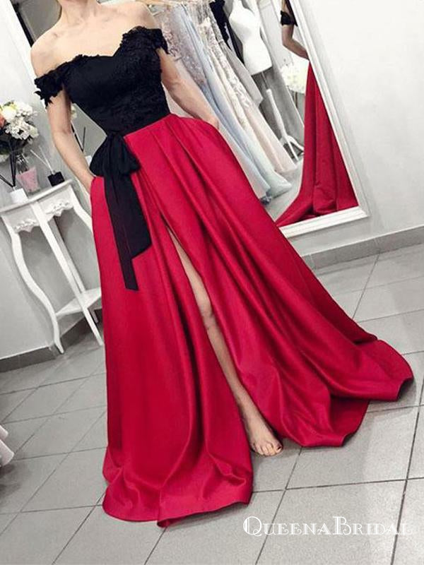 Charming Off The Shoulder Long Prom Dresses With Appliques Split, QB0633