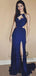 Sexy Royal Blue Long Cheap Side Slit Evening Prom Dresses, QB0477