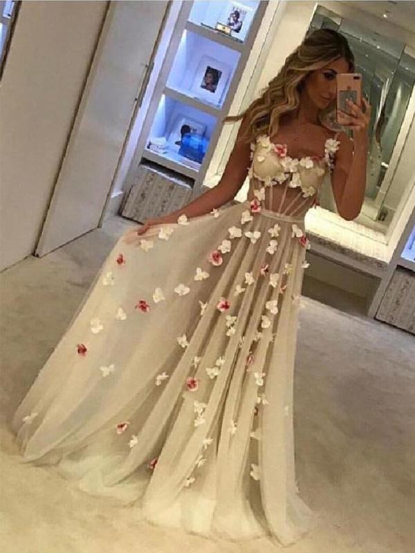 Cheap Custom Spaghetti Straps See Through Long Evening Prom Dresses, QB0391