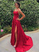 Red Sexy Side Slit Spaghetti Straps Cheap Long Evening Prom Dresses, QB0372