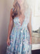 Sky Blue Floral Prom Dresses See Through Embroidery Formal Dress Evening Gowns, QB0284