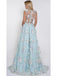 Sky Blue Floral Prom Dresses See Through Embroidery Formal Dress Evening Gowns, QB0284