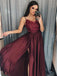 Maroon Spaghetti Straps Side Slit Long Evening Prom Dresses, QB0415