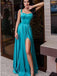 2019 Straps Turquoise Side Slit Simple Long Evening Prom Dresses, QB0409