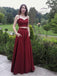 Two Pieces Burgundy Spaghetti Strap Long Cheap Prom Dresses, QB0462