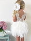 Ball Gown Jewel V-Back Tiered Tulle Cheap Flower Girl Dresses with Lace, QB0080