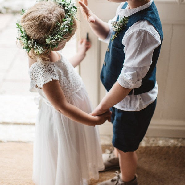 Cute Round Neck Short Sleeves White Long Cheap Flower Girl Dresses with Bow Knot, QB0106