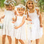 Cute A-Line Spaghetti Straps White Long Cheap Flower Girl Dresses with Bow Knot, QB0099
