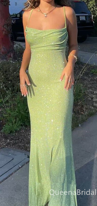 Sexy Elegant Spaghetti Straps Sheath Evening Gown Long Prom Dresses ,WGP631