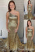 Sparkle Gold One Shoulder Mermaid Evening Gown Maxi Long Evening Party Prom Dresses with trailing ,WGP1114