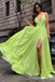 Green Plunging A-line Fluffy Evening Gown Maxi Long Evening Party Prom Dresses with Slit,WGP1178