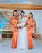 Mismatched Orange One Shoulder Mermaid Long Bridesmaid Dresses for Wedding Party, BDS0233