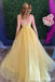 Sexy One Shoulder Yellow A-line Floral Tulle Lace Appliques Evening Gown Long Prom Dresses,WGP697