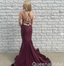 Sexy Burgundy V-neck Lace Up Back Mermaid Evening Gown Maxi Long Formal Dresses Prom Dresses ,WGP869