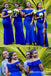 Royal Blue Off Shoulder Mermaid Long Bridesmaid Dresses with Side Slit , BDS0185