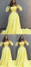 Elegant Off-the-shoulder Yellow A-line Bubble Sleeves Evening Gown Long Formal Dresses Prom Dresses ,WGP775