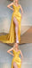 Charming Gorgeous Yellow Strapless High Slit Sheath Evening Gown Long Prom Dresses with Pleats,WGP737