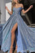 Sparkle Blue Sweetheart Sweetheart Prom Dresses to Impress with Slit,WGP1303