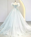 Elegant Light Blue A-line Bubble Sleeves Lace up Back Long Party Dress Prom Dresses ,WGP1775