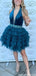Elegant Deep V-neck Halter A-line Short Mini Homecoming Dress,QB1004