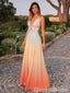 Orange Plunging Spaghetti Straps Prom Dresses to Impress with Slit,WGP1304