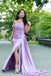 Lilac Strapless Lace Appliques Sheath Prom Dresses to Impress with Slit,WGP1305