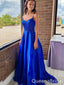 Shiny Blue Spaghetti Straps A-line Party Dress Long Prom Dresses to Impress ,WGP1513