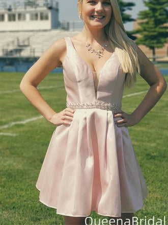 Elegant V-neck Notched A-line Short Mini Homecoming Dress,QB1006