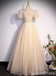 Gorgeous Champagne V Neck Bubble Sleeves A-line Long Party Dress Prom Dresses ,WGP1778