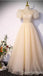 Gorgeous Champagne V Neck Bubble Sleeves A-line Long Party Dress Prom Dresses ,WGP1778