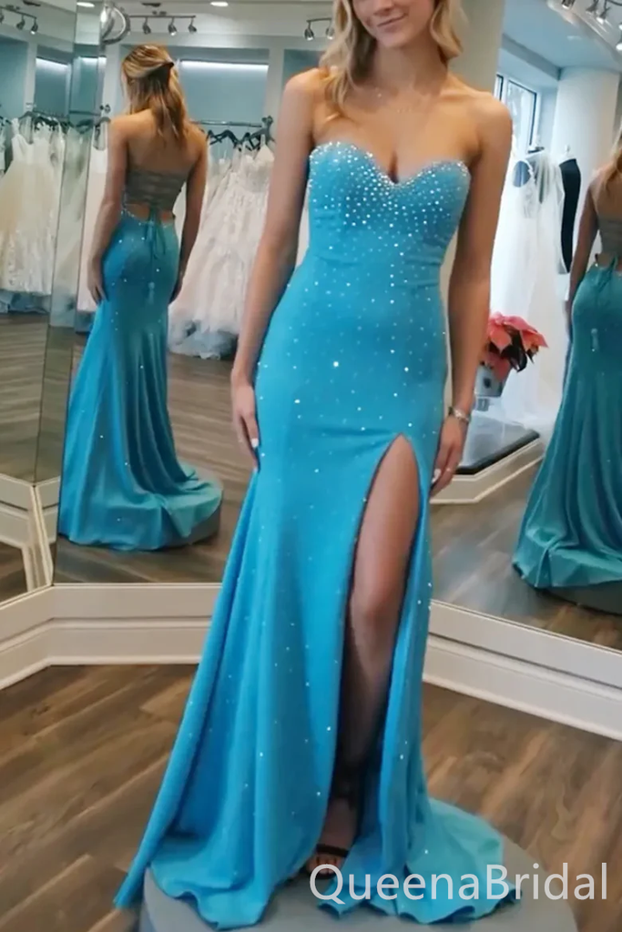 Strapless Mermaid Lace up Back Party Dress Long Prom Dresses to Impress ,WGP1515