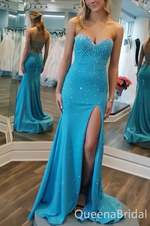 Strapless Mermaid Lace up Back Party Dress Long Prom Dresses to Impress ,WGP1515