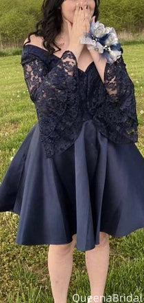 Gorgeous Off-shoulder Long Sleeves A-line Short Mini Homecoming Dress,QB1007