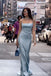 Sheath Spaghetti Straps Dust Blue Evening Gown Maxi Long Evening Party Prom Dresses  ,WGP1112