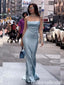 Sheath Spaghetti Straps Dust Blue Evening Gown Maxi Long Evening Party Prom Dresses  ,WGP1112