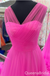 Stylish Hot Pink V Neck A-line Party Dress Long Prom Dresses to Impress ,WGP1598