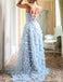 Light Blue Strapless 3D Floral Lace Up Back A-line Prom Dresses to Impress ,WGP1308