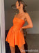 Sexy Orange A-Line Tulle Strapless Pleats Ruffles Short Homecoming Dresses , QB0546