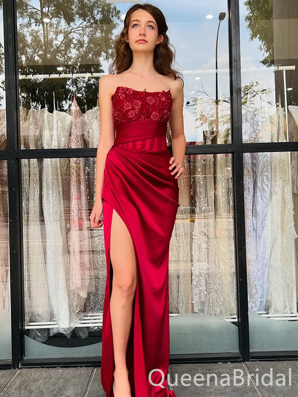 Red Strapless Mermaid Party Dress Long Prom Dresses to Impress ,WGP1516