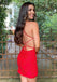 Sexy Sweetheart Lace Up Back Red Spaghetti Straps Lace Appliques Short Homecoming Dresses , QB0548