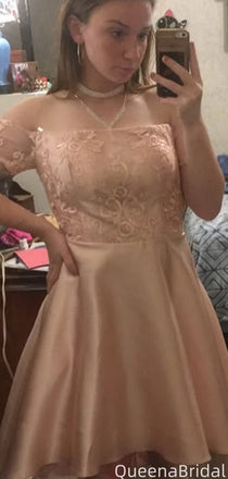 Gorgeous Off-shoulder Lace A-line Short Mini Homecoming Dress,QB1010