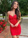 Sexy Sweetheart Lace Up Back Red Spaghetti Straps Lace Appliques Short Homecoming Dresses , QB0548