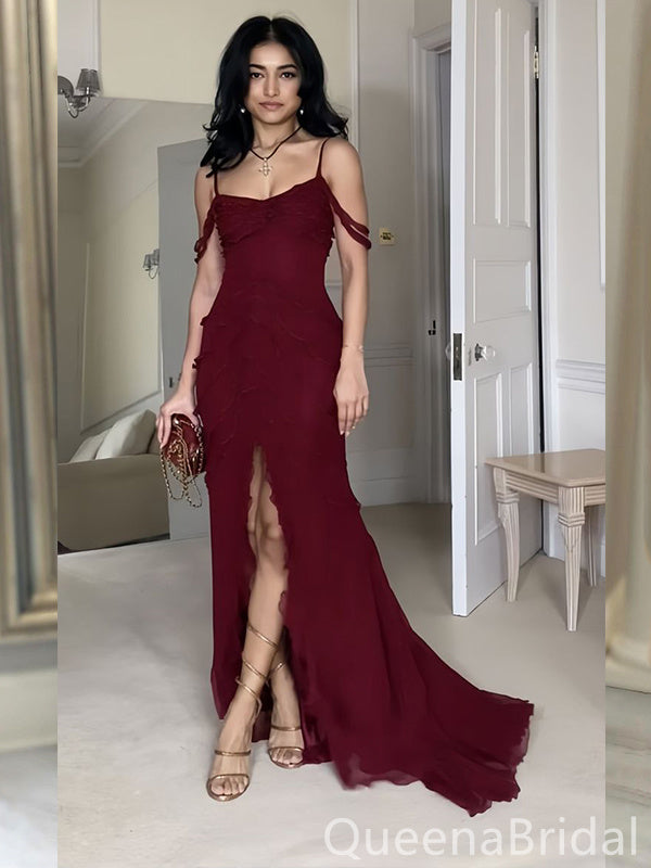 Sexy Burgundy Mermaid Front Slit Party Dress Long Prom Dresses to Impr QueenaBridal Sexy Burgundy Mermaid Front Slit Party Dress Long Prom Dresses to Impr QueenaBridal