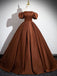 Gorgeous Brown Off Shoulder A-line Lace up Back Long Party Dress Prom Dresses ,WGP1783