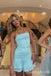 Sexy Blue Strapless Mermaid Graduation Party Short Homecoming Dress Formal Evening Party Dress , QB0843