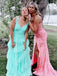 Elegant Green Spaghetti Straps Ruffle Tulle Strapless A-Line Long Evening Prom Dresses,WGP495