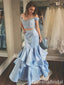 Sexy Elegant Off Shoulder Two Pieces Blue Appliques Sweetheart Evening Gown Long Prom Dresses with Ruffles ,WGP667