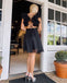 Elegant Black Chiffon Pleats Lace Up Back V Neck A-Line Cheap Simple Short Homecoming Dresses, QB0410