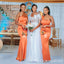 Mismatched Orange One Shoulder Mermaid Long Bridesmaid Dresses for Wedding Party, BDS0233